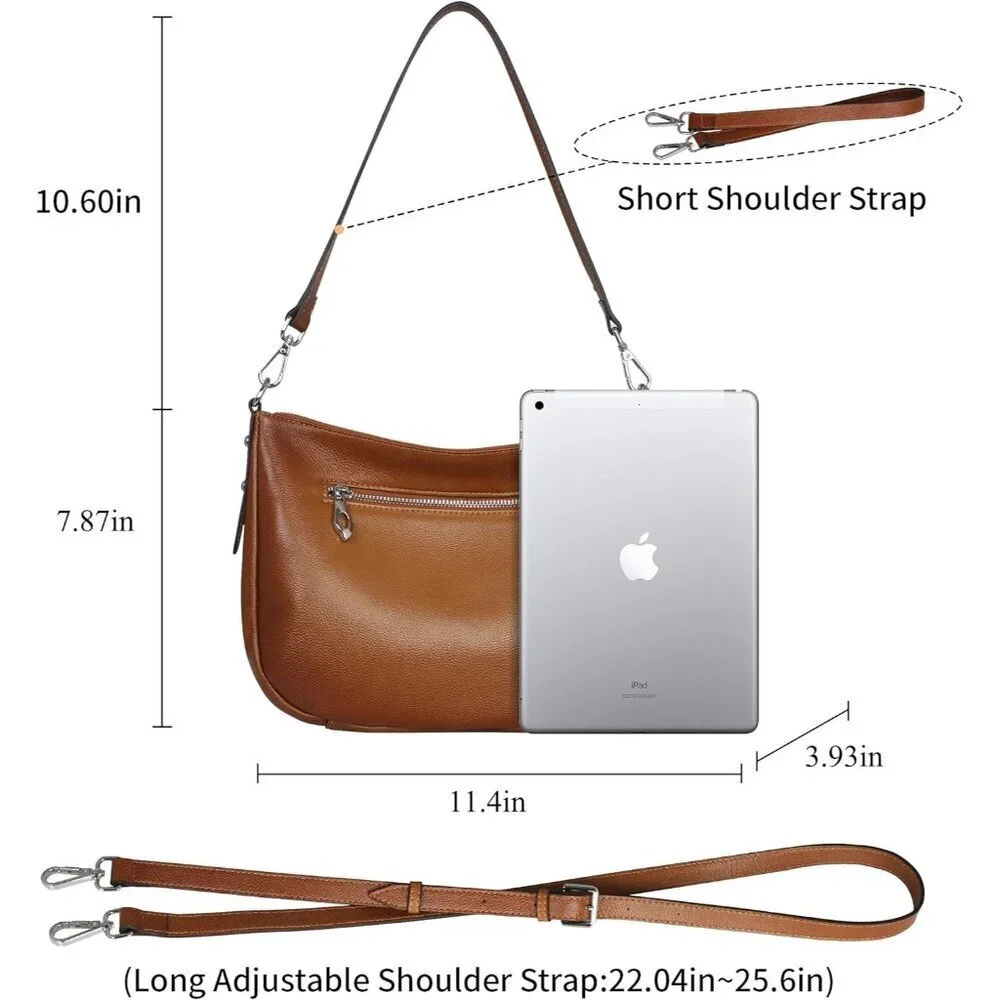 Women's Leather Crossbody Hobo Bag Lightweight with Adjustable Straps